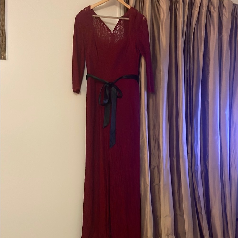 Chic Red Lace Dress with Black Ribbon